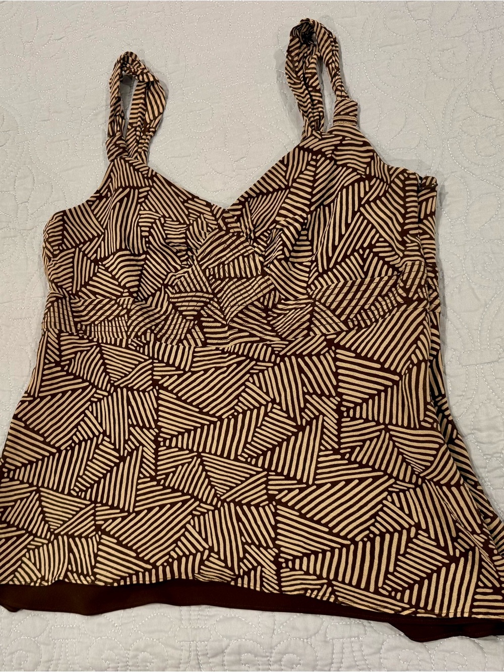 Ann Taylor Brown and Cream Geometric V-Neck Camisole size 8